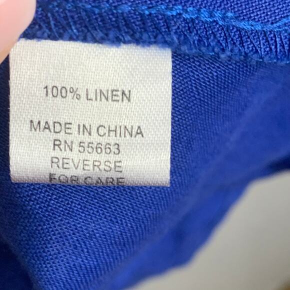 For Cynthia Linen Top Womens Size Large Royal Blue Lagenlook Button Front Tunic - Picture 6 of 7